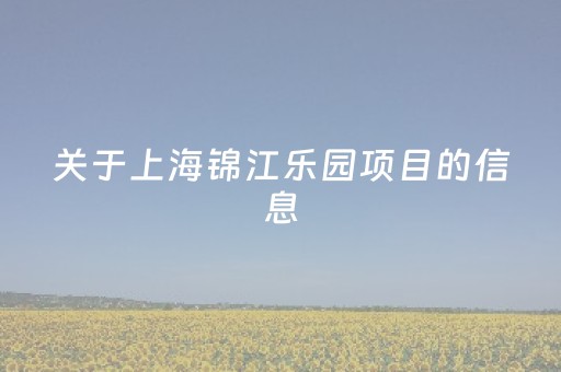 关于上海锦江乐园项目的信息