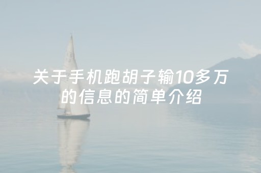 关于手机跑胡子输10多万的信息的简单介绍