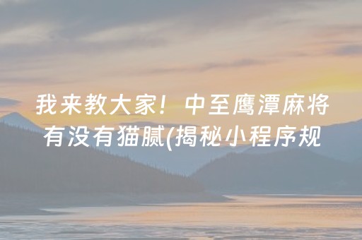 我来教大家！中至鹰潭麻将有没有猫腻(揭秘小程序规律攻略)