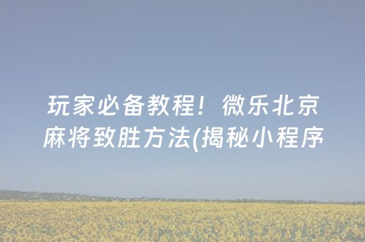 玩家必备教程！微乐北京麻将致胜方法(揭秘小程序赢牌技巧)