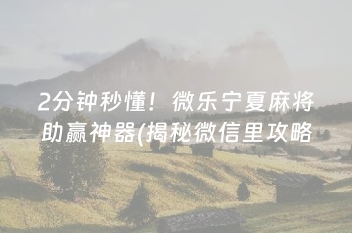 2分钟秒懂！微乐宁夏麻将助赢神器(揭秘微信里攻略插件)