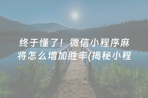 终于懂了！微信小程序麻将怎么增加胜率(揭秘小程序攻略插件)