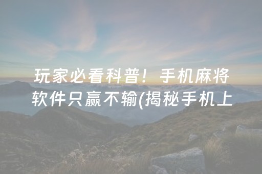 玩家必看科普！手机麻将软件只赢不输(揭秘手机上辅牌器)
