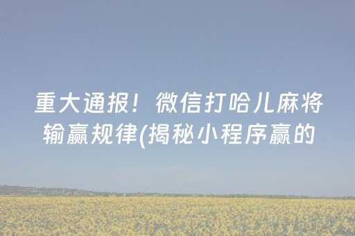 重大通报！微信打哈儿麻将输赢规律(揭秘小程序赢的秘诀)