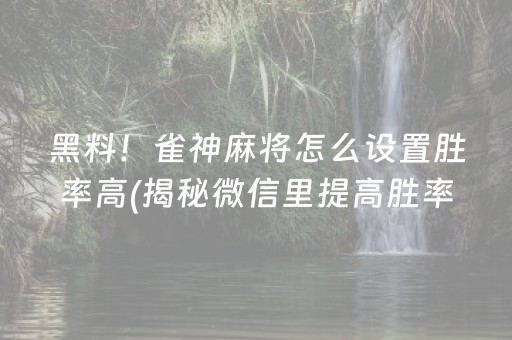 黑料！雀神麻将怎么设置胜率高(揭秘微信里提高胜率)