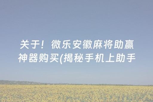 关于！微乐安徽麻将助赢神器购买(揭秘手机上助手软件)