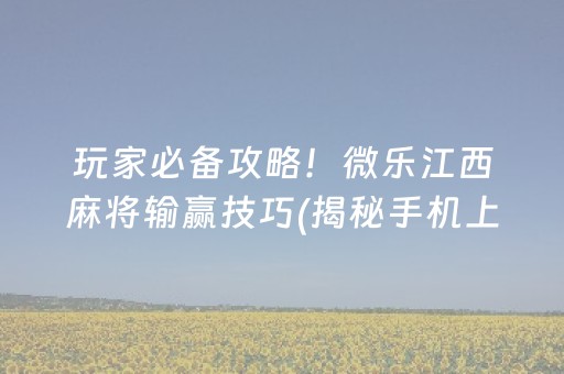 玩家必备攻略！微乐江西麻将输赢技巧(揭秘手机上助赢神器)