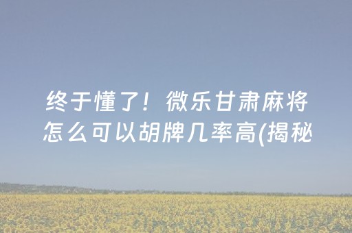 终于懂了！微乐甘肃麻将怎么可以胡牌几率高(揭秘手机上系统发好牌)