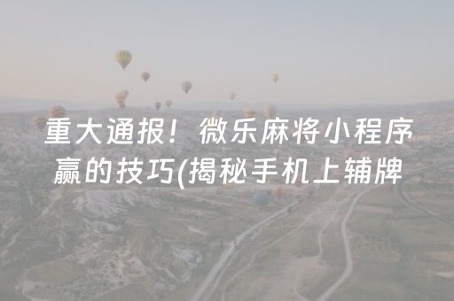 重大通报！微乐麻将小程序赢的技巧(揭秘手机上辅牌器)