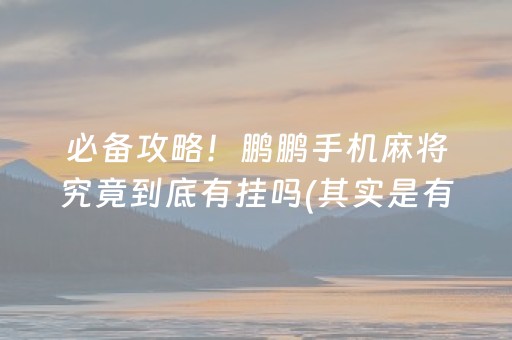 必备攻略！鹏鹏手机麻将究竟到底有挂吗(其实是有挂的)
