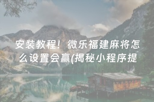 安装教程！微乐福建麻将怎么设置会赢(揭秘小程序提高赢的概率)