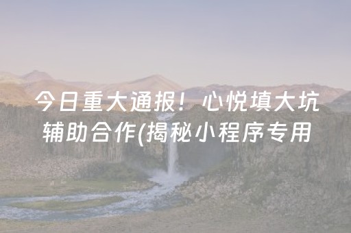 今日重大通报！心悦填大坑辅助合作(揭秘小程序专用神器)