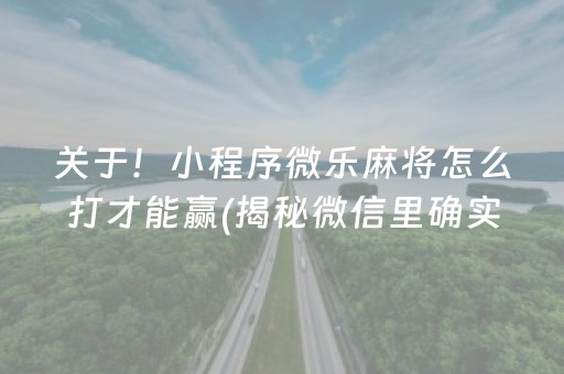 关于！小程序微乐麻将怎么打才能赢(揭秘微信里确实有猫腻)