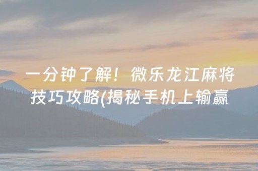 一分钟了解！微乐龙江麻将技巧攻略(揭秘手机上输赢规律)