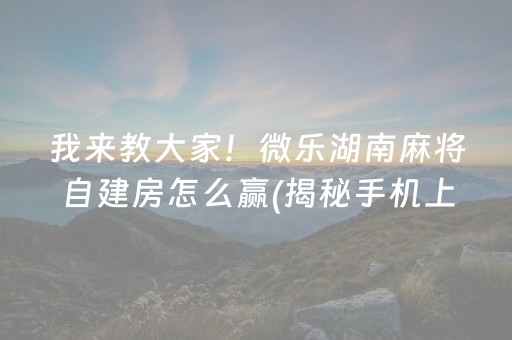 我来教大家！微乐湖南麻将自建房怎么赢(揭秘手机上助赢软件)