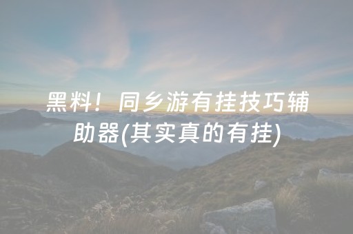 黑料！同乡游有挂技巧辅助器(其实真的有挂)