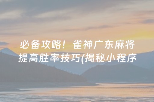 必备攻略！雀神广东麻将提高胜率技巧(揭秘小程序攻略插件)