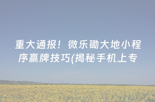 重大通报！微乐锄大地小程序赢牌技巧(揭秘手机上专用神器下载)
