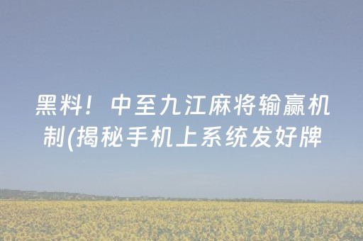 黑料！中至九江麻将输赢机制(揭秘手机上系统发好牌)