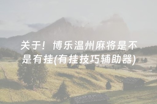 关于！博乐温州麻将是不是有挂(有挂技巧辅助器)
