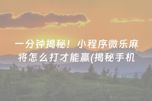 一分钟揭秘！小程序微乐麻将怎么打才能赢(揭秘手机上规律攻略)