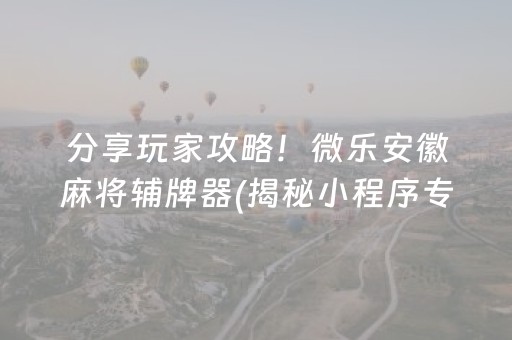 分享玩家攻略！微乐安徽麻将辅牌器(揭秘小程序专用神器)