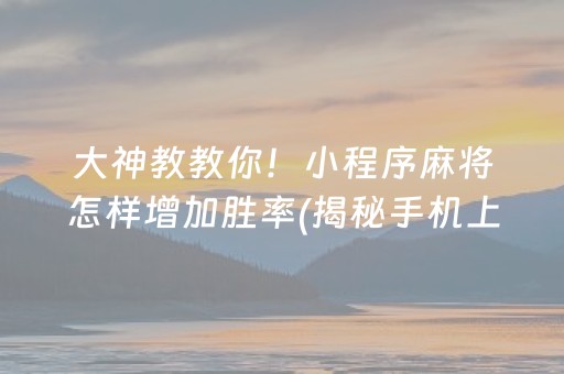 大神教教你！小程序麻将怎样增加胜率(揭秘手机上插件购买)