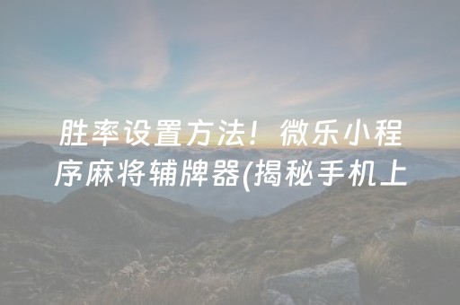 胜率设置方法！微乐小程序麻将辅牌器(揭秘手机上自建房怎么赢)