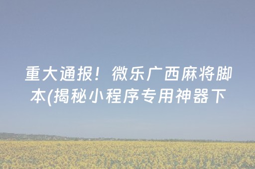 重大通报！微乐广西麻将脚本(揭秘小程序专用神器下载)