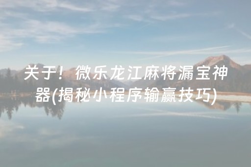 关于！微乐龙江麻将漏宝神器(揭秘小程序输赢技巧)