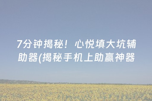 7分钟揭秘！心悦填大坑辅助器(揭秘手机上助赢神器)