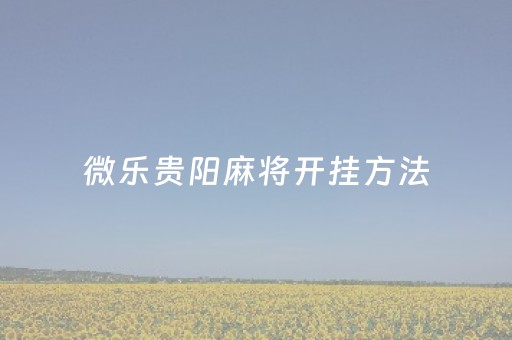 微乐贵阳麻将开挂方法（微乐贵阳麻将怎么开挂）
