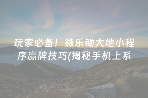 玩家必备！微乐锄大地小程序赢牌技巧(揭秘手机上系统发好牌)