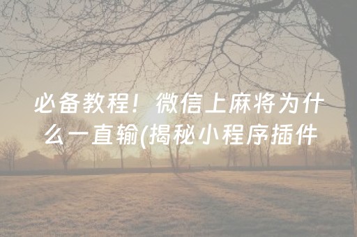 必备教程！微信上麻将为什么一直输(揭秘小程序插件购买)