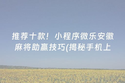 推荐十款！小程序微乐安徽麻将助赢技巧(揭秘手机上胡牌神器)
