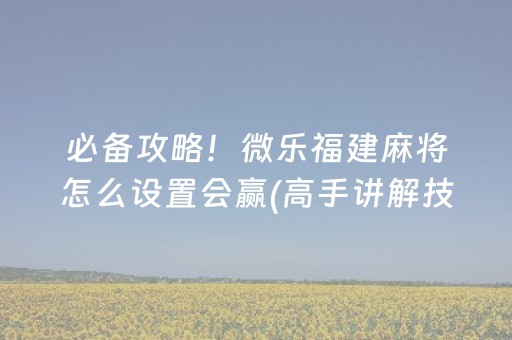 必备攻略！微乐福建麻将怎么设置会赢(高手讲解技术)
