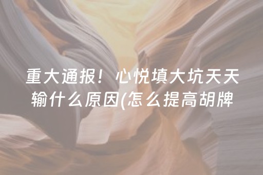重大通报！心悦填大坑天天输什么原因(怎么提高胡牌率)