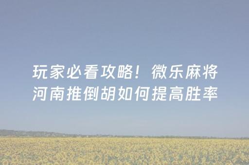 玩家必看攻略！微乐麻将河南推倒胡如何提高胜率(怎样赢的几率大)