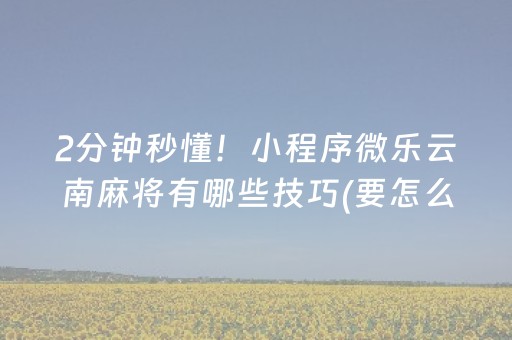 2分钟秒懂！小程序微乐云南麻将有哪些技巧(要怎么样拿到好牌)