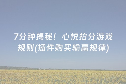 7分钟揭秘！心悦拍分游戏规则(插件购买输赢规律)