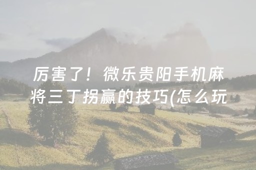 厉害了！微乐贵阳手机麻将三丁拐赢的技巧(怎么玩才能赢)