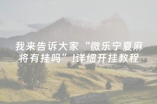 我来告诉大家“微乐宁夏麻将有挂吗”!详细开挂教程-知乎