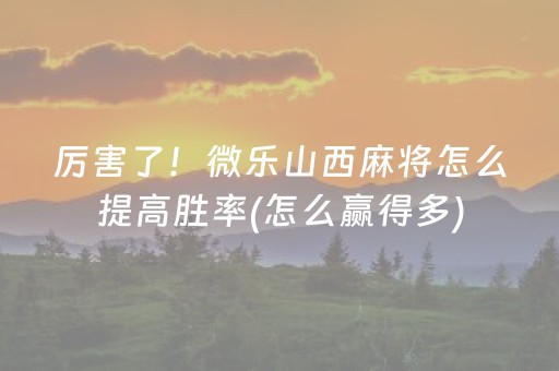 厉害了！微乐山西麻将怎么提高胜率(怎么赢得多)
