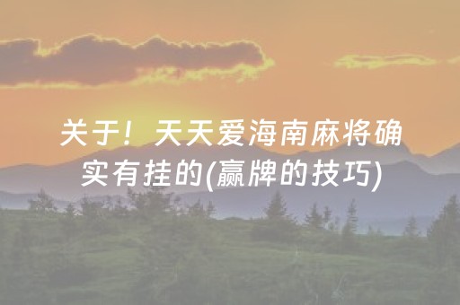 关于！天天爱海南麻将确实有挂的(赢牌的技巧)