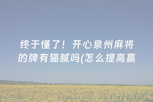 终于懂了！开心泉州麻将的牌有猫腻吗(怎么提高赢牌率)
