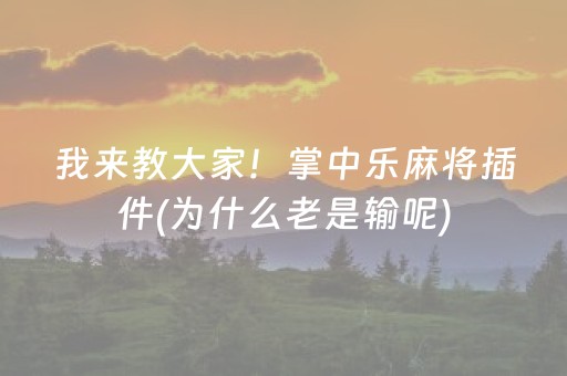 我来教大家！掌中乐麻将插件(为什么老是输呢)