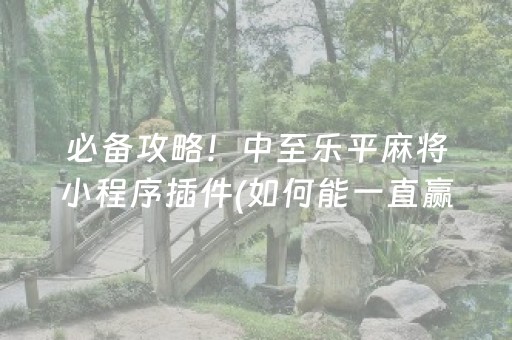 必备攻略！中至乐平麻将小程序插件(如何能一直赢)