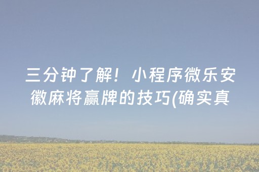 三分钟了解！小程序微乐安徽麻将赢牌的技巧(确实真有挂)