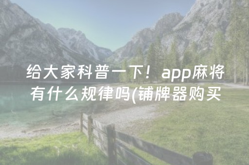 给大家科普一下！app麻将有什么规律吗(铺牌器购买)