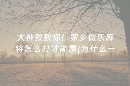 大神教教你！家乡微乐麻将怎么打才能赢(为什么一直输)